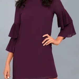 Lulus Move and Shake Shift Purple Plum Pleated Layered Sleeve Dress XS